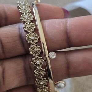 Macy's Elegant Gold Floral Pearl Bangle Bracelet Set New Women